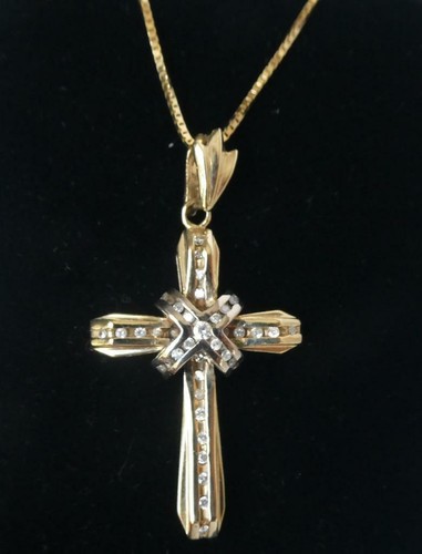 BIG 14k Gold Diamond Cross Pendant 