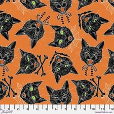 Feline Drive Fabric Scaredy Cat Orange Free Spirit Halloween Sold by the Yard