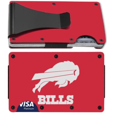 Buffalo Bills Laser Engraved Guardian Angel Titanium RFID Blocking Red Wallet D7