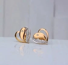 Round Cut Simulated Diamond Heart Stunning Stud Earring 14k Yellow Gold Plated