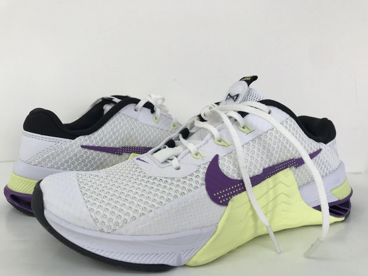 New Nike Women s US 8.5 Metcon 7 Training Shoes White Purple Yellow CZ8280 157