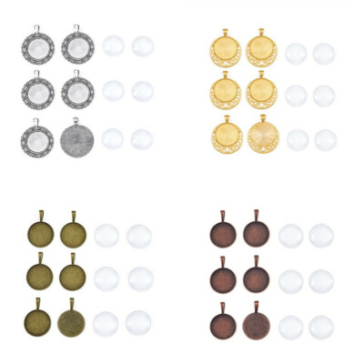 6 Sets Legierung Anhänger Cabochon Einfassung Einstellungen mit Glas Cabochons Mulit Form
