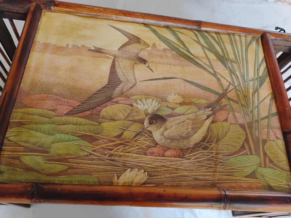 Bandeja de servir plegable de bambú con imagen de pájaros vintage ver las fotos Foto 4 de 4