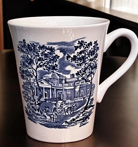 Liberty Blue Colonial Staffordshire Monticello Set Of 4 Mugs NEW!