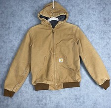 Carhartt Kids Youth Active Jacket Brown Duck Canvas Hooded Lined Workwear