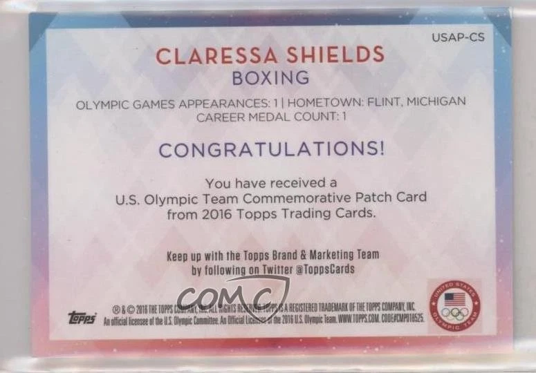 2016 Topps US Olympic & Paralympic Team and Hopefuls /99 Claressa Shields Patch - Image 2 of 2