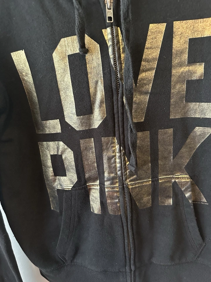 Victoria’s Secret Rosa Negro Vintage 86 Cheetah Bling Sudadera con Capucha S Foto 4 de 4
