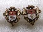 Vintage Coro Coat of Arms Earrings Red & White Enamel Lions Gold Tone Screw Back — photo 1