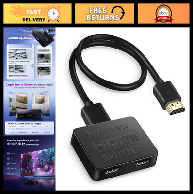 HDMI Splitter 1x2 with 4ft Cable - 4K 1080P, Mirror Same Screen, Dual Display
