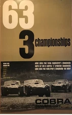 1963 Cobra 🐍 Powered By Ford 3 Championships Extremely Rare Car Poster $32.95