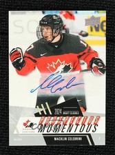 2024 Team Canada Juniors Prospectus Momentous 9/15 Macklin Celebrini Auto 1v3