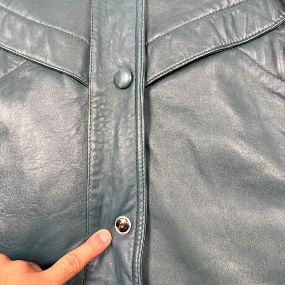 VTG Tibor Womens Teal Genuine Leather Snap Button Long Jacket Thermolite READ - Image 2 of 4