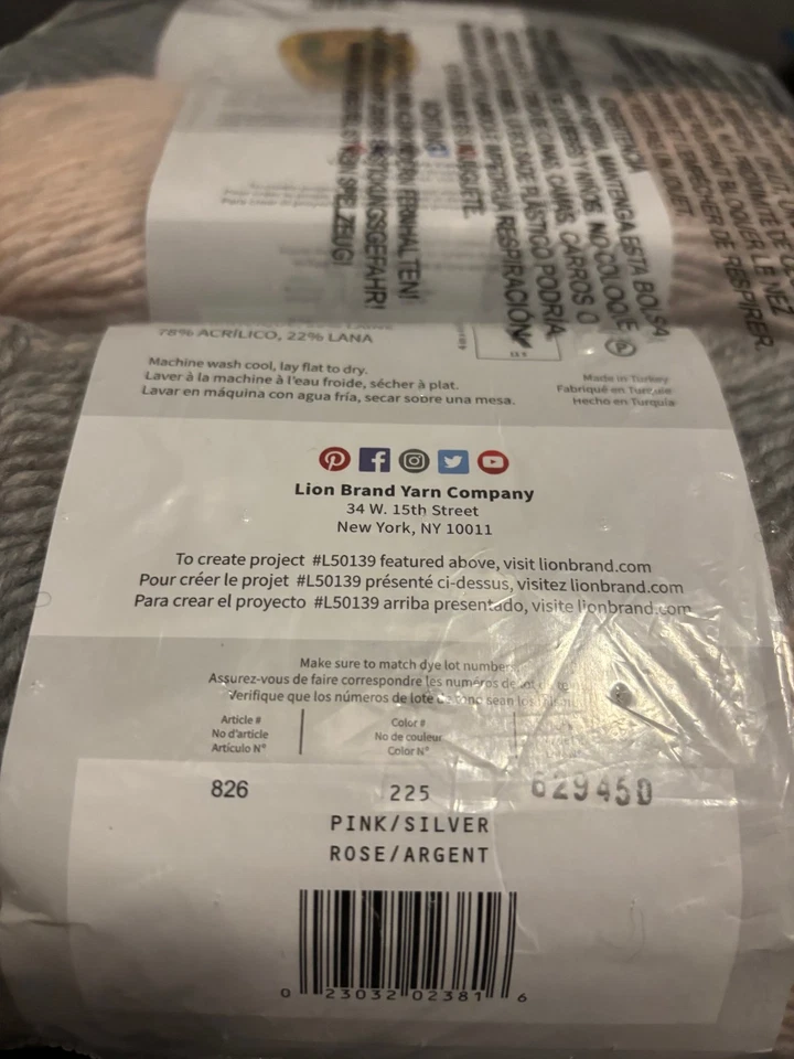 Lion Brand Scarfie Yarn Color Pink/Silver: Lot of 3: Wool Blend 312yds - #5 - Image 3 of 4