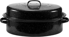 Granite Roaster Pan, Enameled Roasting Pan with Domed Lid. Oval Turkey Roaster 