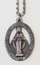 Immaculate Virgin Mary Silver-Tone Catholic Religious Medal Pendant Necklace
