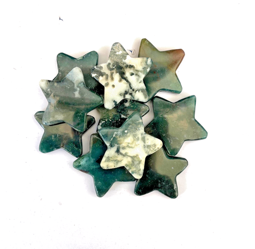 10 Moss Agate Star Crystals Mini Polished Gemstone Carving Bulk Pocket Stones - Picture 10 of 11