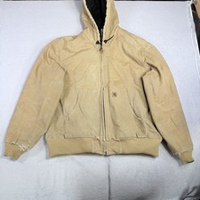 Carhartt J130 Active Jacket 2007 Distressed Tan Duck Canvas Hooded Workwear Sz L
