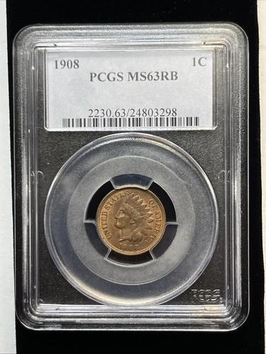 1908 US Indian Head Cent Penny  PCGS MS63RB Red Brown Choice Mint State MS