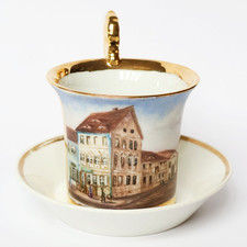 &Auml;ltere Ansichtentasse Andenkentasse Porzellan Tasse Handbemalt Stadtansicht