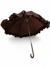 Vintage Fulton Umbrella Clad Leather Crook Handle Brown Ruffles Read