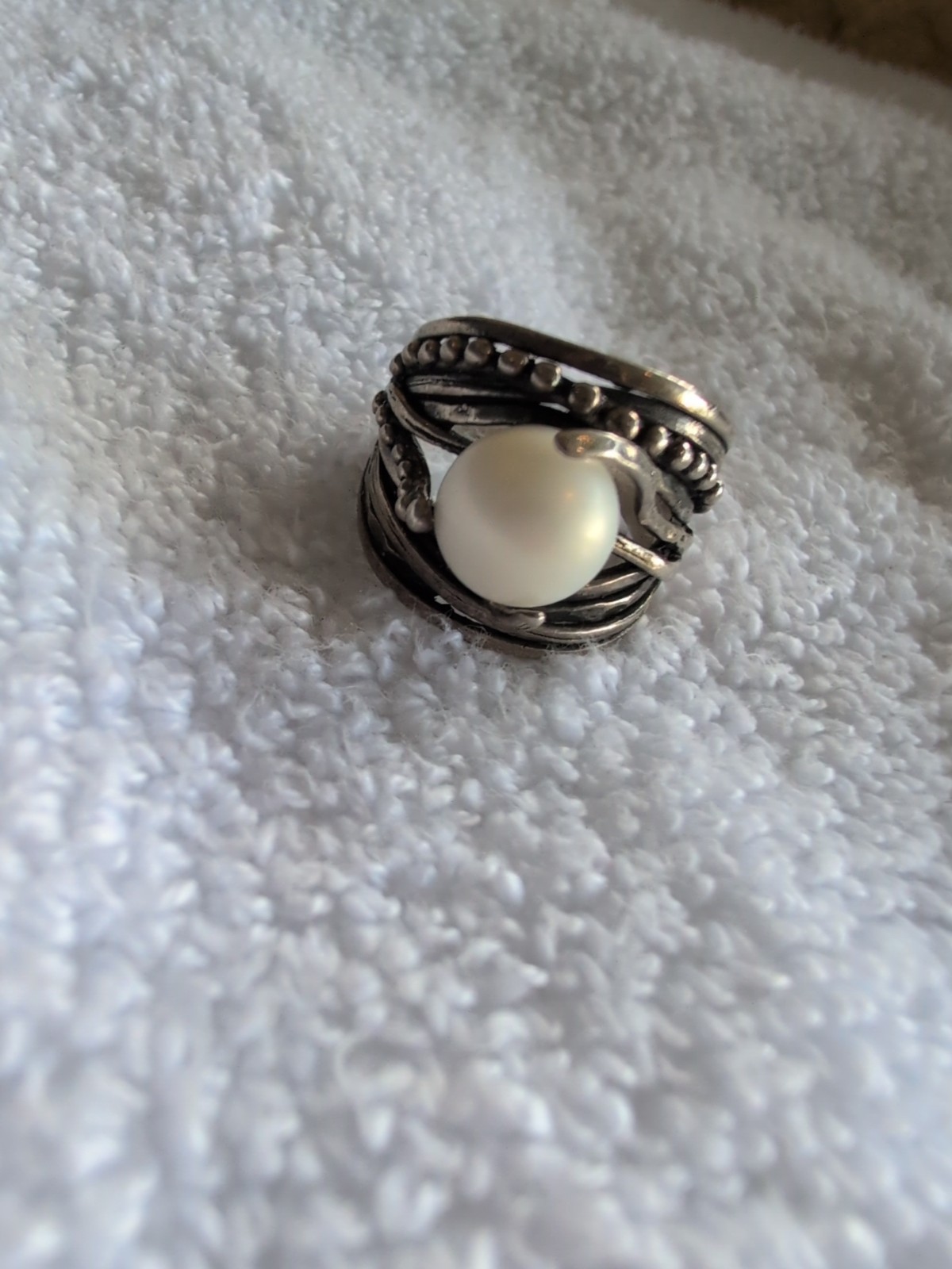 Sterling Silver Textured Modernist Ring Pearl Ring Size 9 | eBay