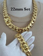 Miami Cuban Link Chain And Bracelet Set, 22mm Handmade Real 14k Gold Plated Set