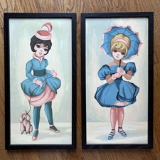 Vintage 60’s Mid Century Craft Master Paint by Number Big Eye Girls Poodle Dog