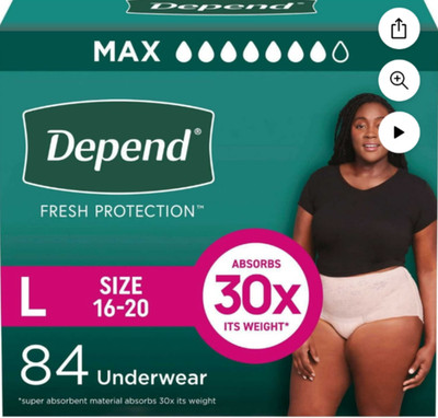 Women Large Depends Fresh Protection  Underwear 84-count: Size  16 -20       SWC