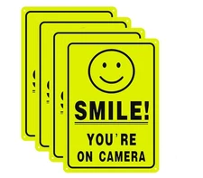 4 - Packs Smile You're On Camera Signs,Outdoor Video Surveillance Sign for Ho...