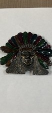 Vintage Native American Chief Headdress Solid Brass Belt Buckle 3D-1970s- 4 inch