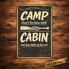 Camp Cabin Slogan Rustic Metal Sign Distressed Outdoor Leisure Wall Art 8x12