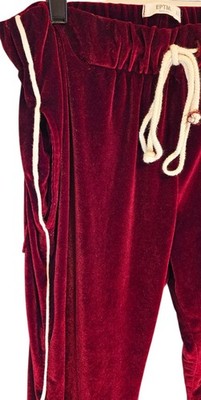 EPTM Burgundy Velvet Track Pants XL Streetwear Joggers Side Stripe Men's