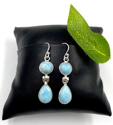 Larimar Sterling Silver Earrings Gift For Women Unique Artisan Drop Earrings