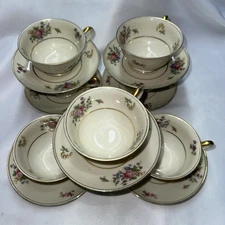 7 Sets Bavaria Tirschenreuth 4416 Queens Rose Tea Cups & Saucers Vintage