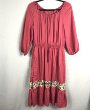 Vintage Dress Womens 18 Burgundy Peasant Tiers Flowy Boho Cottage Festival
