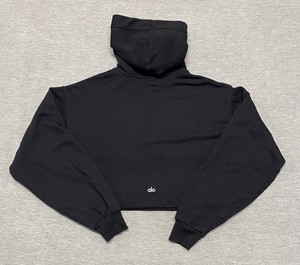 ALO Yoga Hoodie Womens Small Black Pullover Sweater Bae Crop Cropped Hoody Gym
