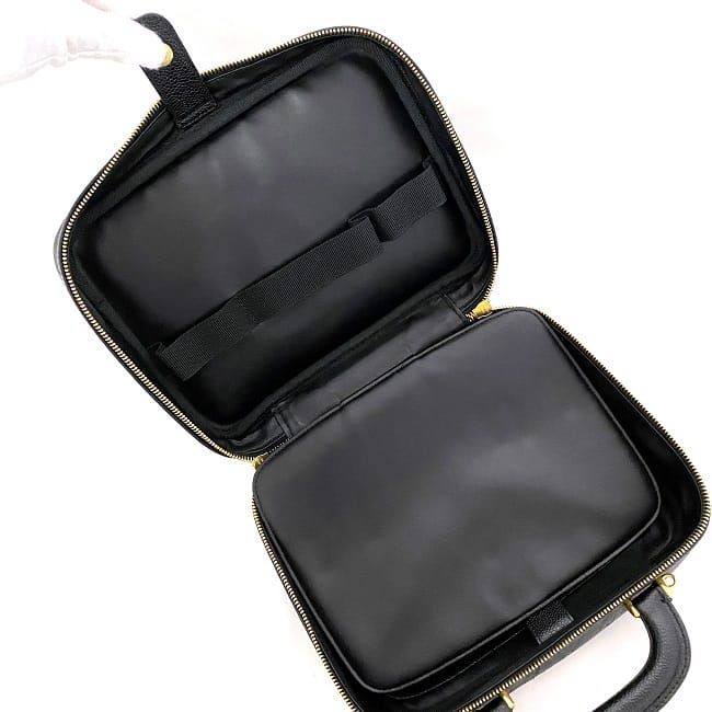 CHANEL Handbag Vanity Bag Black Gold Coco Mark A07061 Top Handle Rare Leather GP image 7