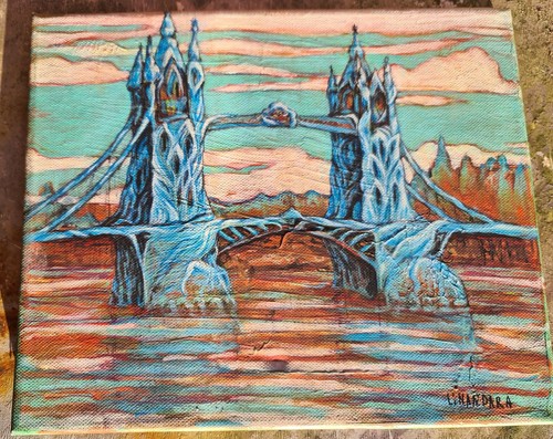 Growing Bridge - original art by Linandara fantasy London Tower acrylic painting - Picture 5 of 13