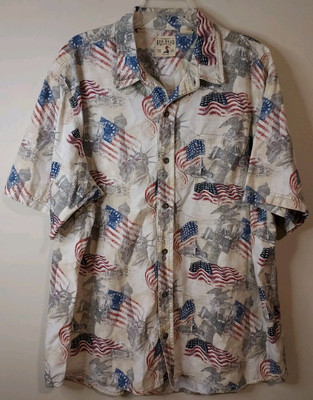 Redhead Button Up Shirt Mens 2XL American Flag Statue Of Liberty Patriotic AOP