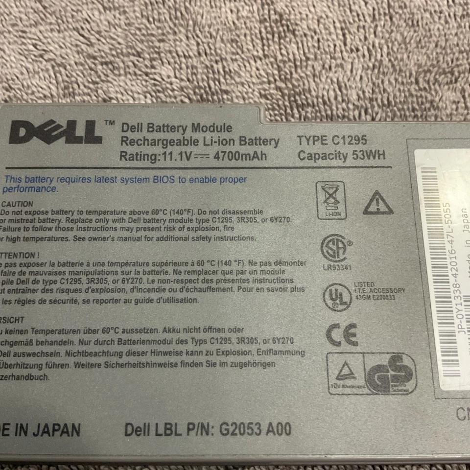 2 Batería GENUINA DELL Li-ion, Tipo C1295 11.1V, 4700mAh, Capacidad 53WH Sin Probar Foto 4 de 4