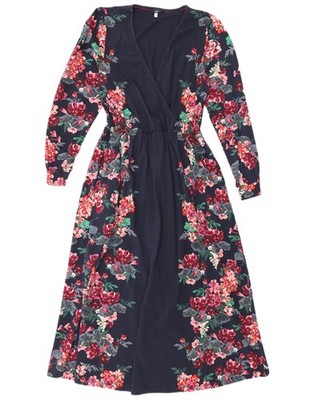Joules Damen Langarm Maxikleid UK 12 Medium Marineblau Blumenmuster Baumwolle DV20