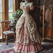 Historical Victorian Prom Dresses Ruched Lace Appliques Medieval Evening Gowns