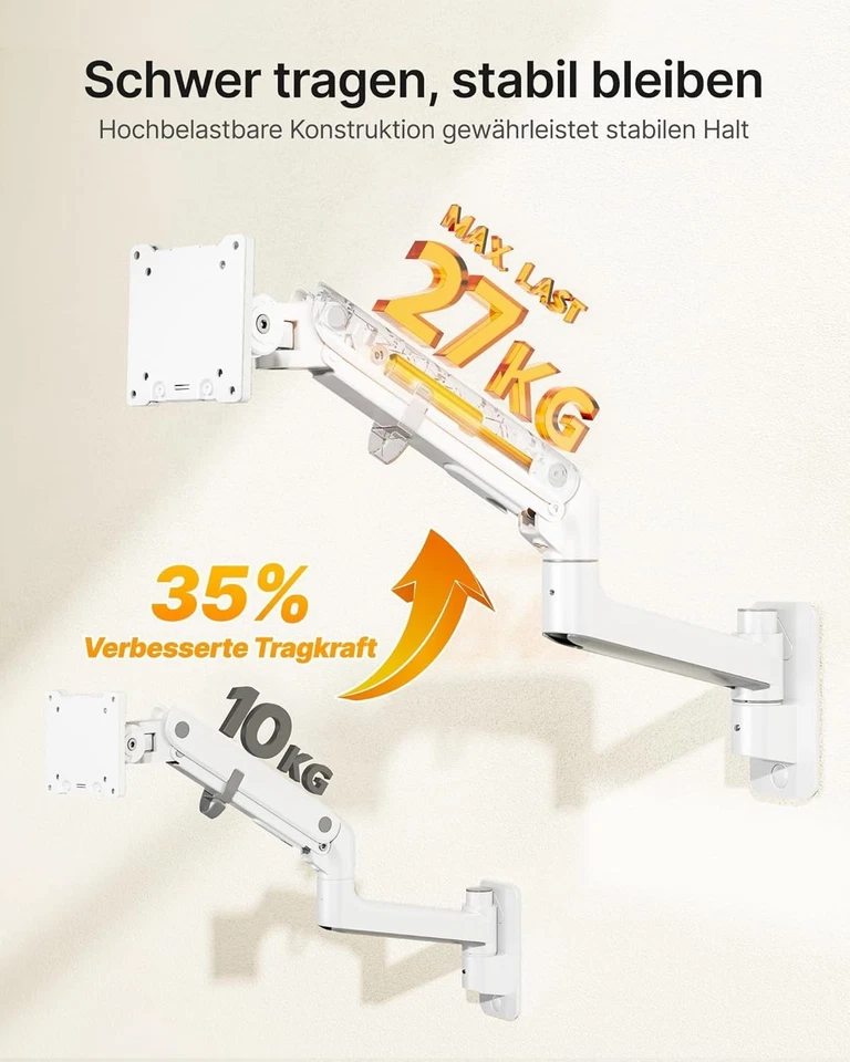Monitor Wandhalterung 17-57" Ultrawide 27kg VESA 75/100 Höhenverstellbar Weiß - Bild 3 von 4