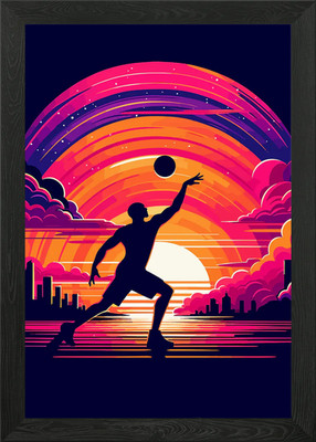 Volleyball Sonnenuntergang Pop Art Gerahmtes Wandbild Poster Leinwanddruck Bild