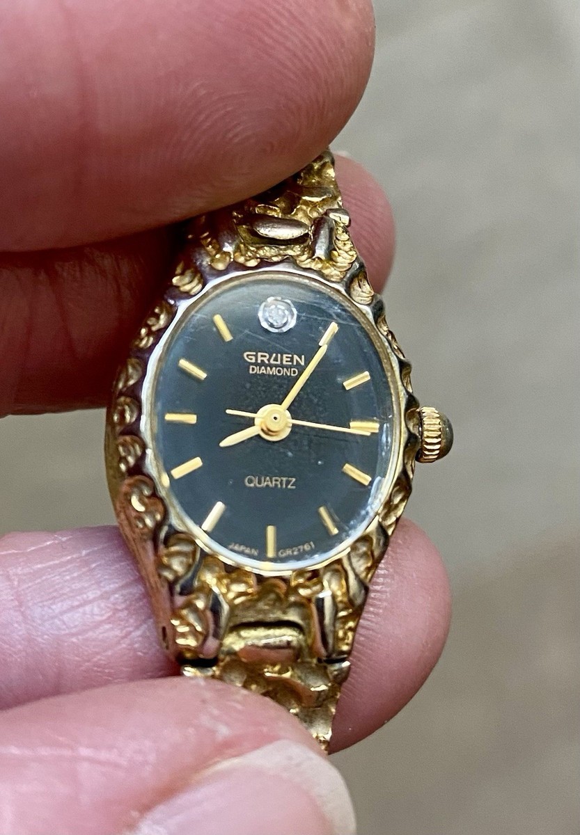 Vintage Gruen Diamond Women's Quartz Watch w/ Gold Nugget Tone
