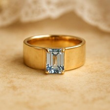 Emerald Cut Aquamarine Ring, 925 Silver Elegant Engagement Ring, Solitaire Ring
