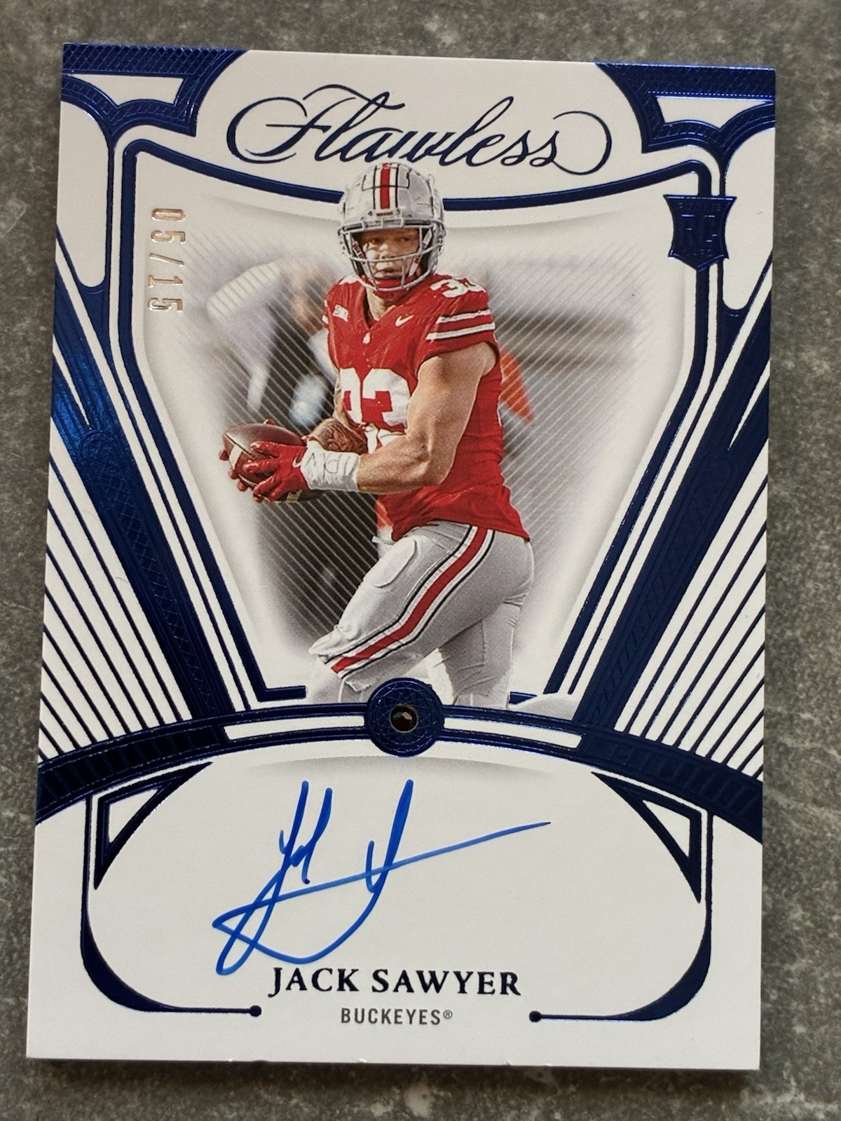 JACK SAWYER 2025 Panini Treasures Collegiate FLAWLESS Sapphire Auto Rookie /15