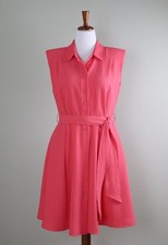 CALVIN KLEIN $129 Structured Seer Sucker Textured Belted Shirt Dress Size 12