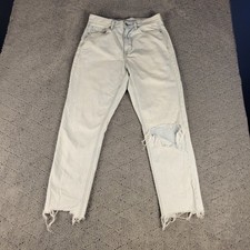 American Eagle Jeans Womens 6 Blue Mom Distressed Raw Hem Light Wash Faded