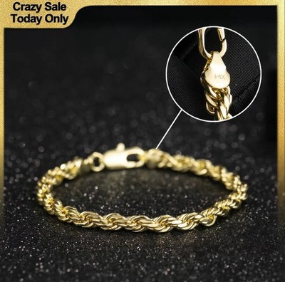 14K Solid Gold 4mm-8mm Rope Chain Bracelet 8  